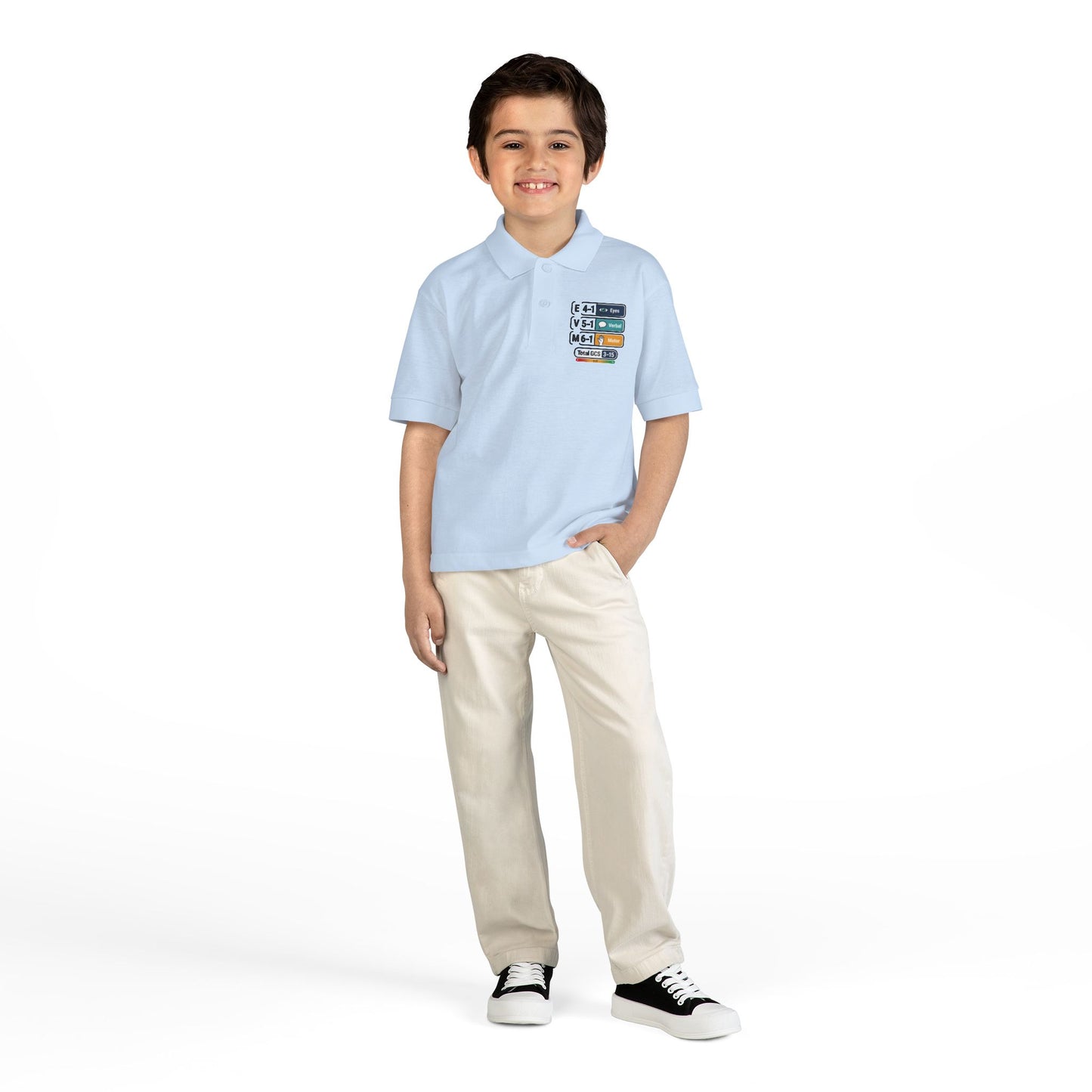 Kids Polo Shirt with Colorful Camping Icons — Outdoor Adventure Badge Design