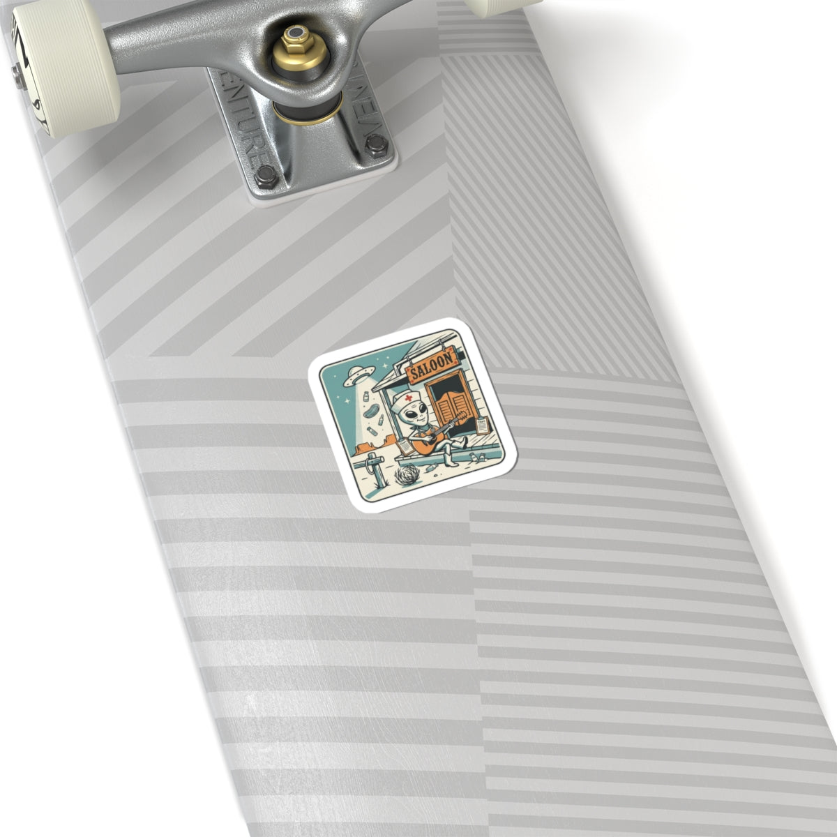 Alien Cowboy Saloon Sticker | UFO Retro Desert, Vintage sci‑fi cactus graphic