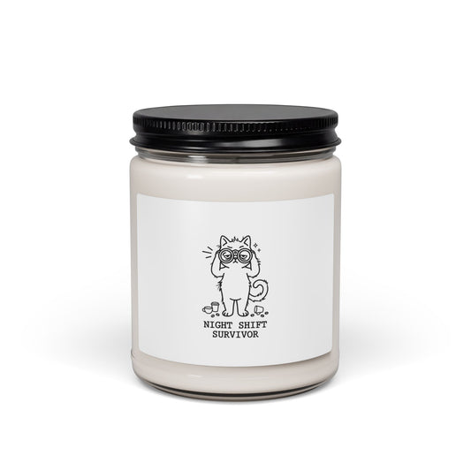 Night Shift Survivor Cat Candle, Soy Jar, Cat-Centric Novelty