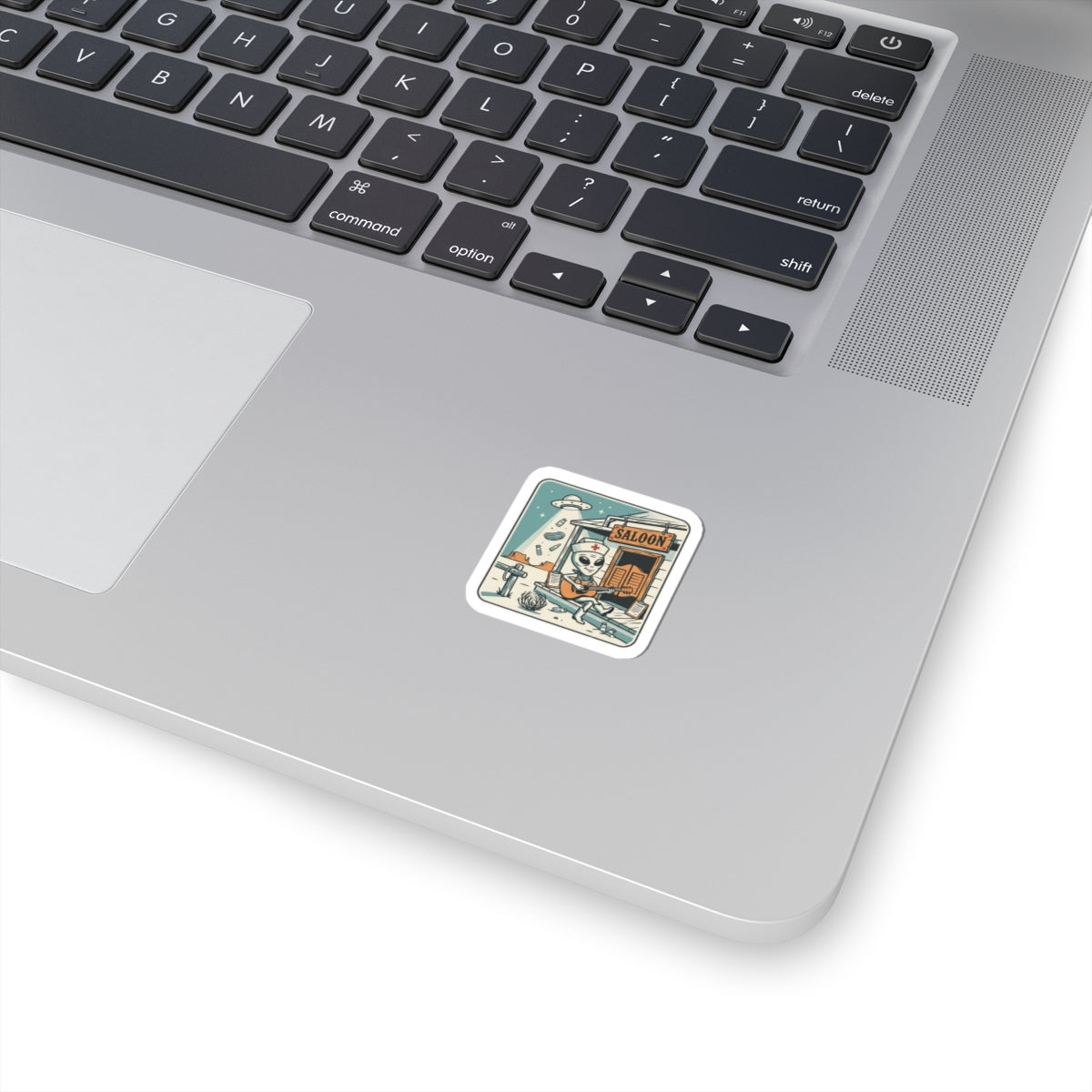 Alien Cowboy Saloon Sticker | UFO Retro Desert, Vintage sci‑fi cactus graphic