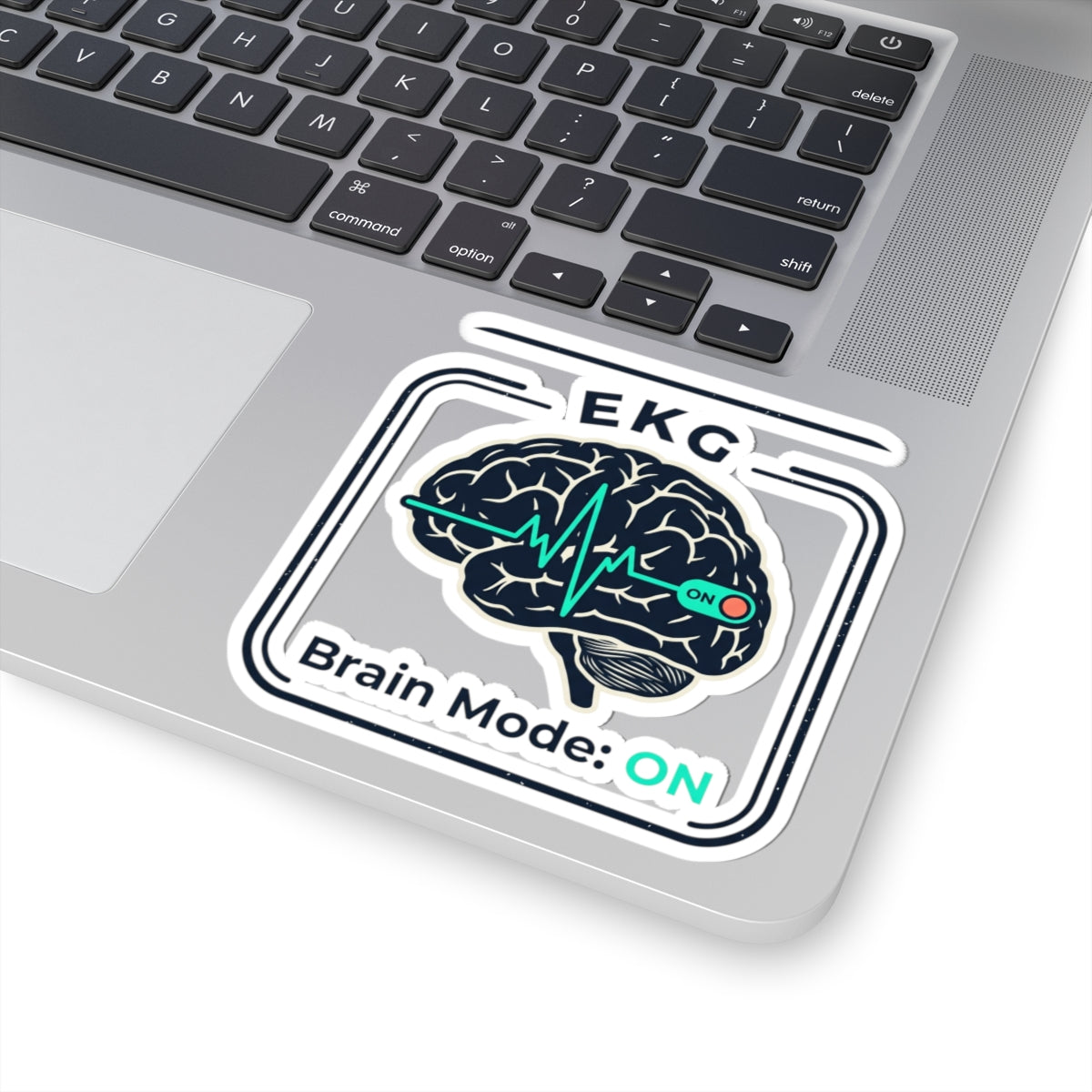 Brain Mode: ON Sticker — EKG Brain Laptop Decal for Students & Professionals