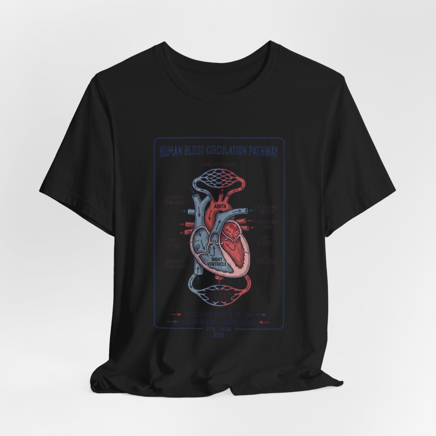 Human Blood Circulation Diagram Tee | 250th 4th of July Patriotic Anatomy