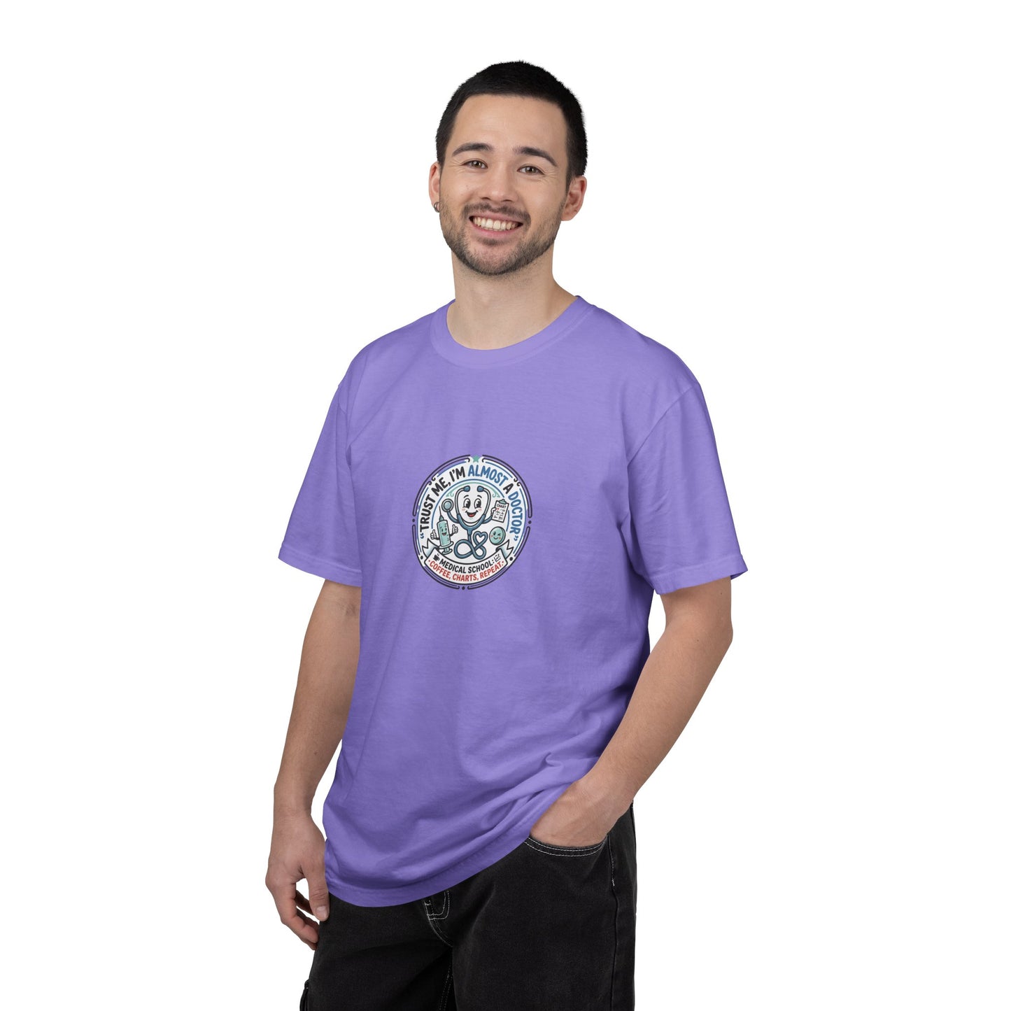 Retro Smiley Surf Badge T-Shirt - 'Sorry I'm Almost There' Graphic