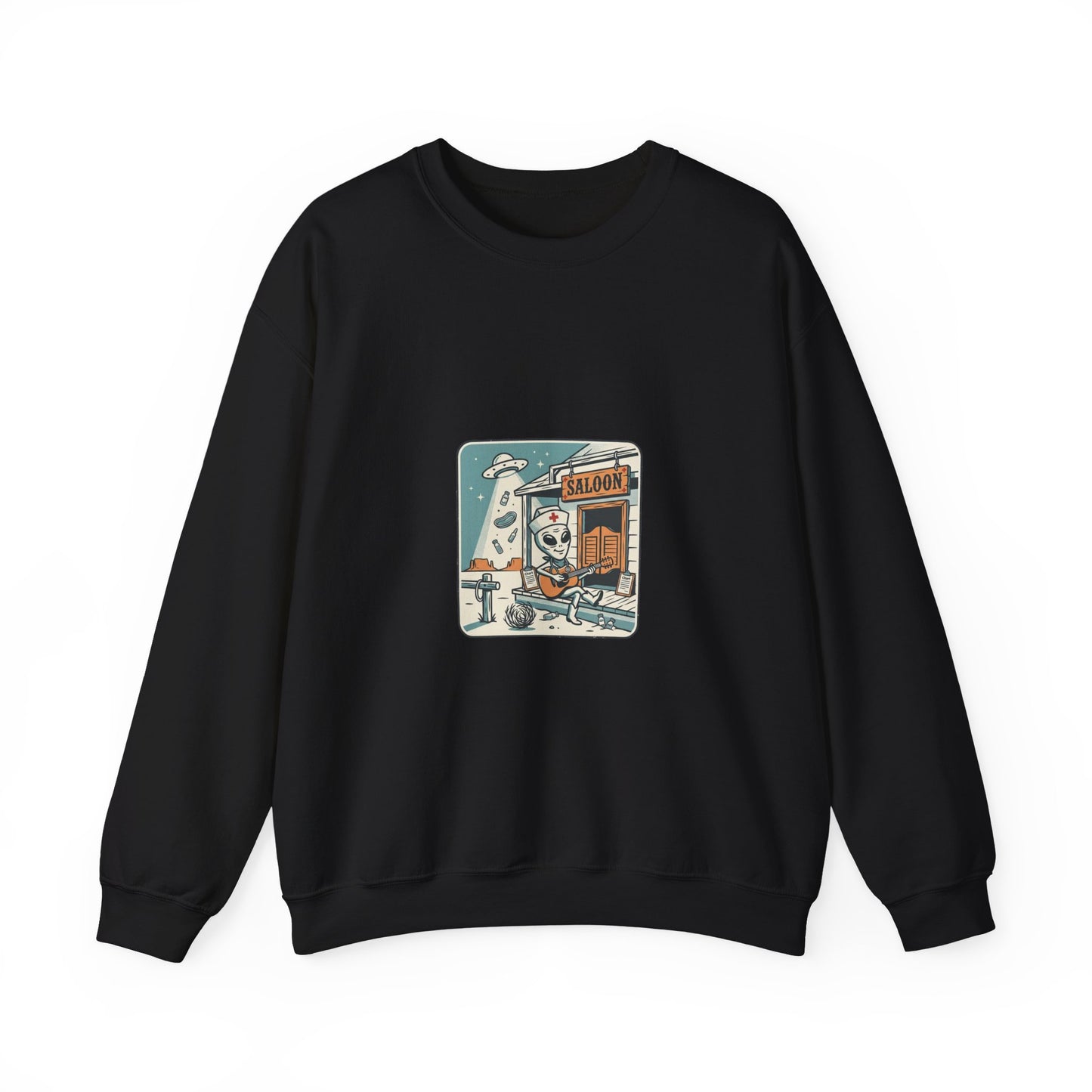 Vintage Desert UFO Crewneck | Retro Alien Western, Distressed Sci‑Fi Graphic