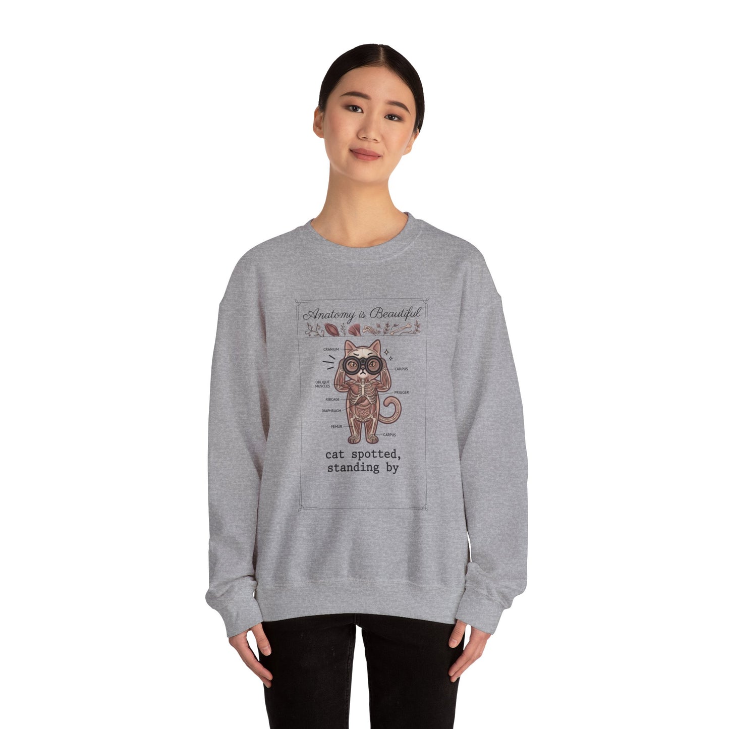 Anatomy Is Beautiful Cat Graphic Sweatshirt | Cat-Centric Novelty, Doodle Illustration