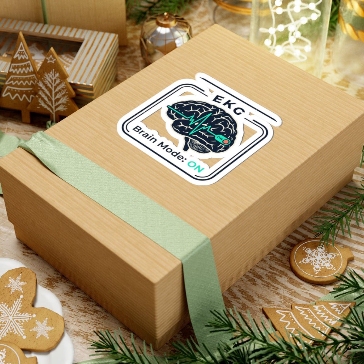 Brain Mode: ON Sticker — EKG Brain Laptop Decal for Students & Professionals