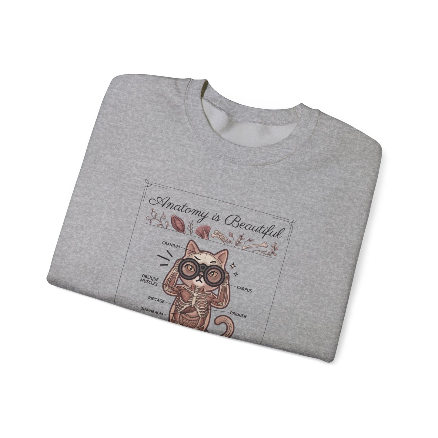 Anatomy Is Beautiful Cat Graphic Sweatshirt | Cat-Centric Novelty, Doodle Illustration