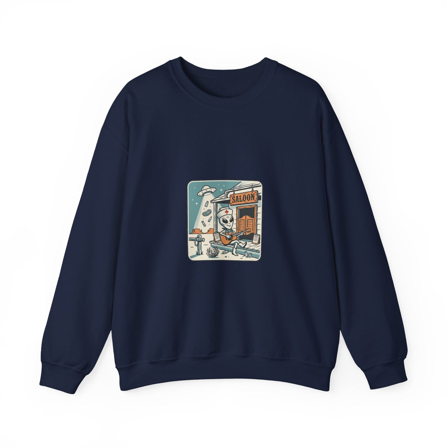Vintage Desert UFO Crewneck | Retro Alien Western, Distressed Sci‑Fi Graphic