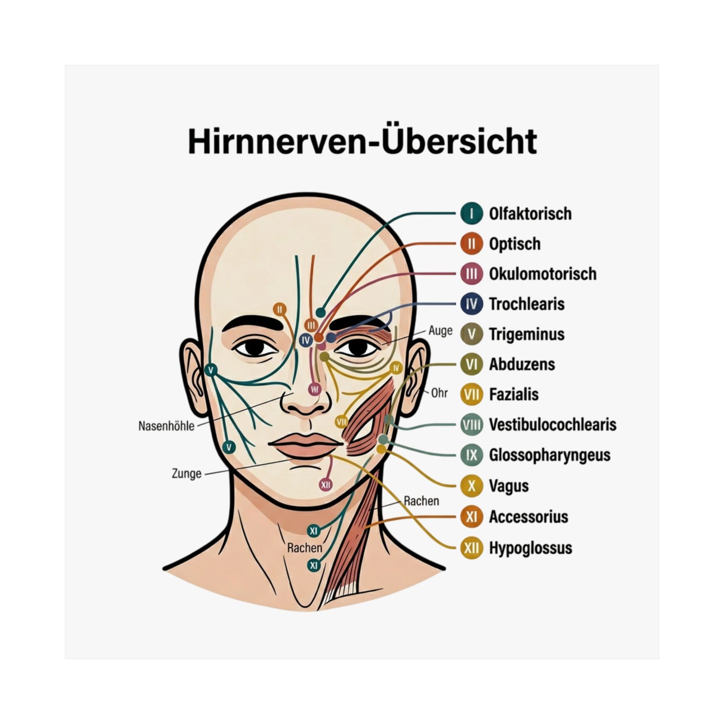 Anatomy Poster — Hirnnerven-Übersicht Matte Vertical Poster