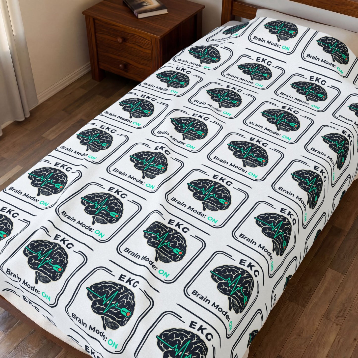 Brain Model EKG Pattern Velveteen Plush Blanket — Medical Nerd Cozy Throw