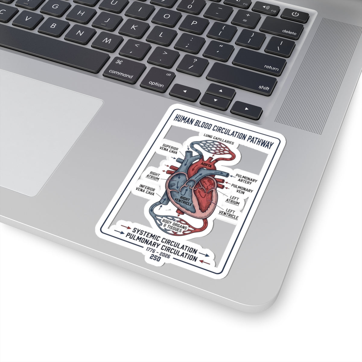 250th Anniversary Patriotic Heart Diagram Sticker | 4th of July Commemorative