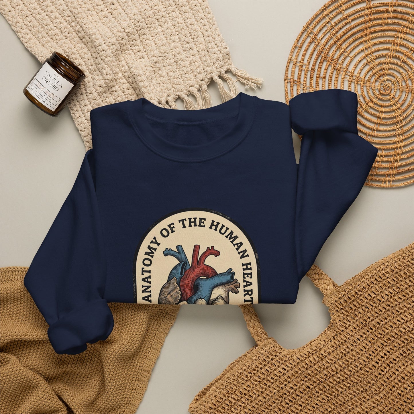 Vintage Anatomical Heart Crewneck, Retro Botanical Medical Illustration | Easy Tiger