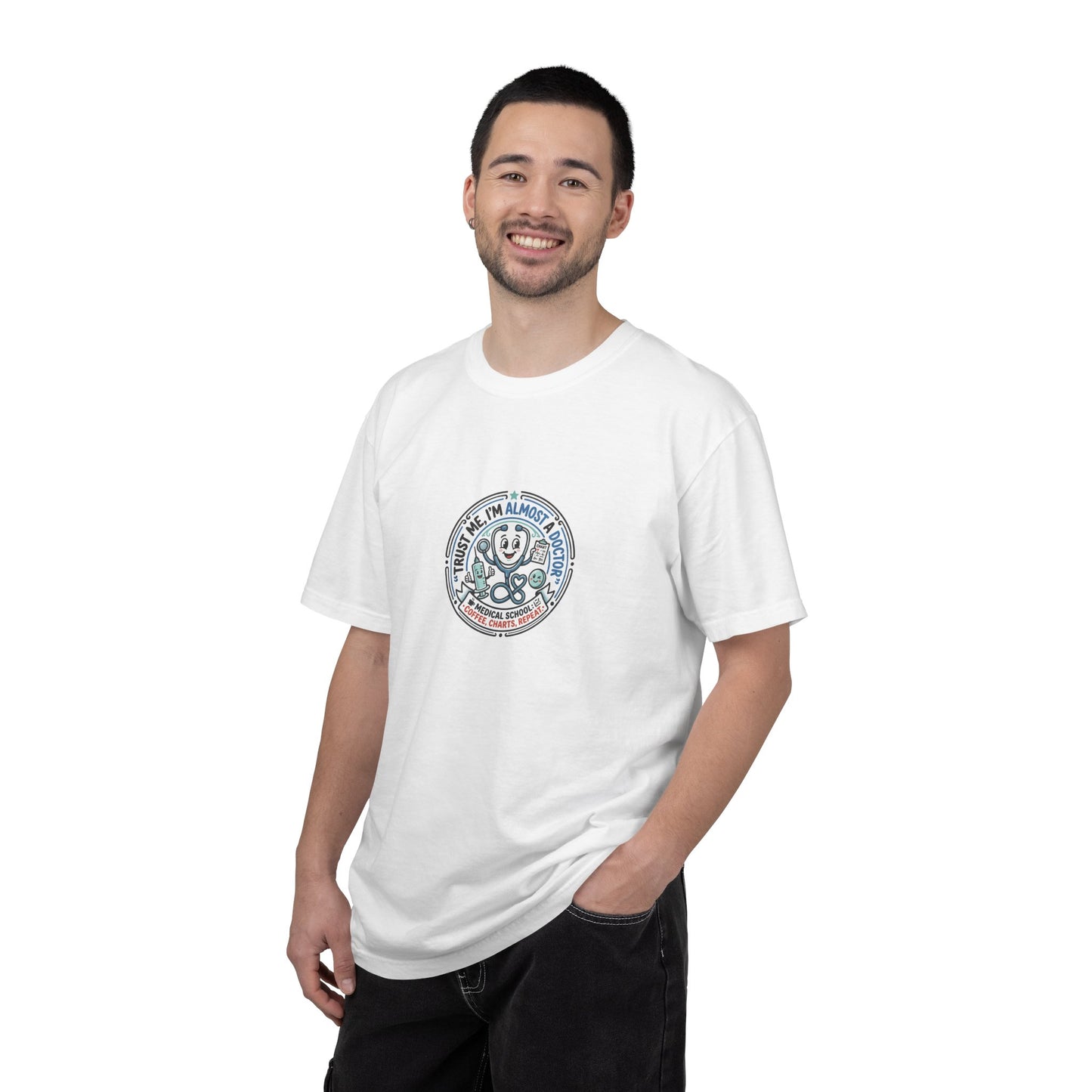 Retro Smiley Surf Badge T-Shirt - 'Sorry I'm Almost There' Graphic