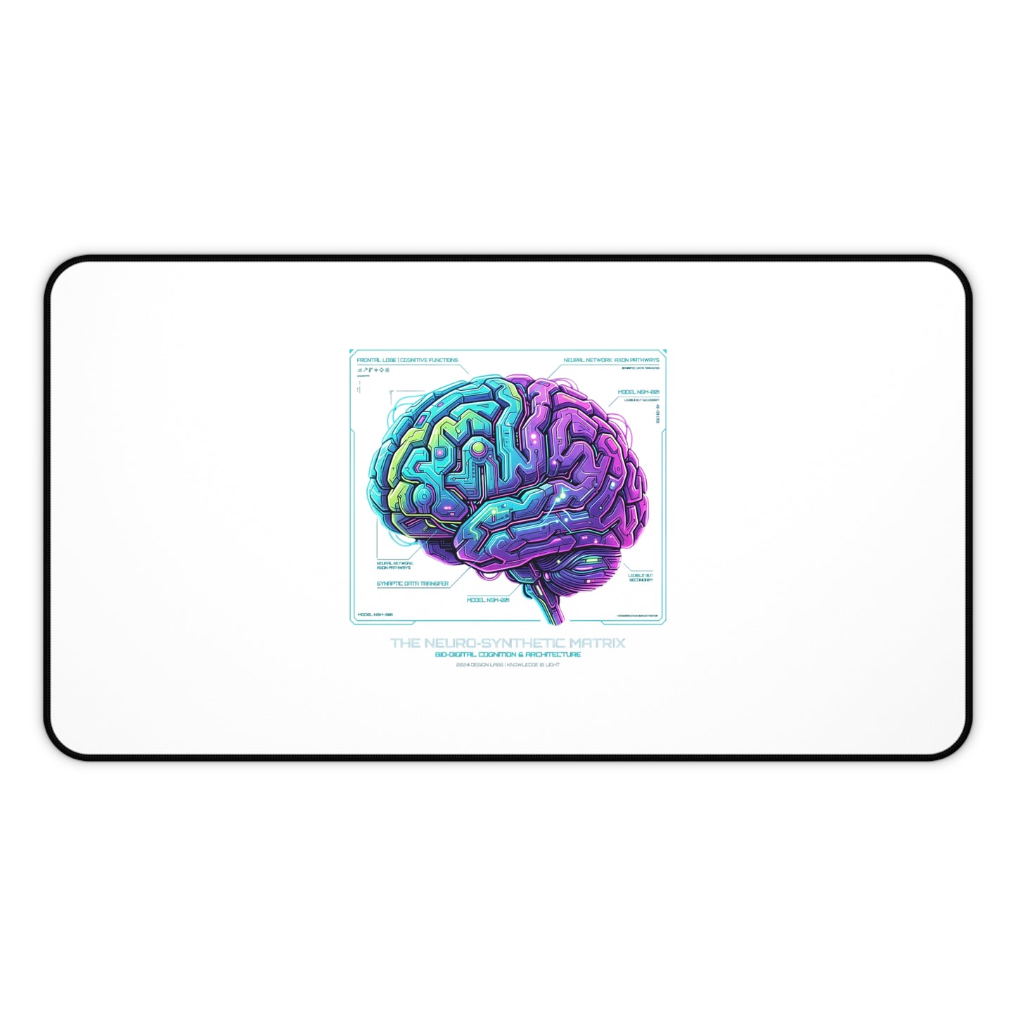 Neon Circuit Brain Desk Mat — Futuristic Sci‑Fi Gaming/Workstation Mat for Science Enthusiasts