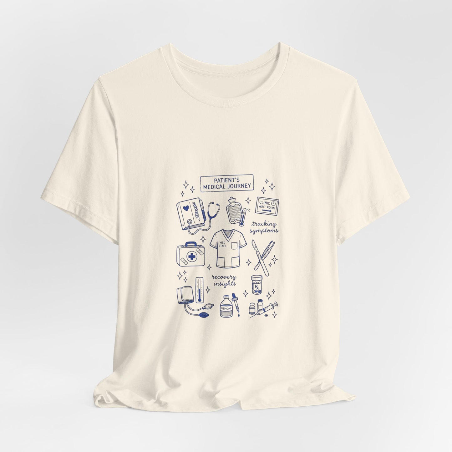 Hockey Romance Doodle Tee | hockey sticks skates hearts, bookish crest T-Shirt