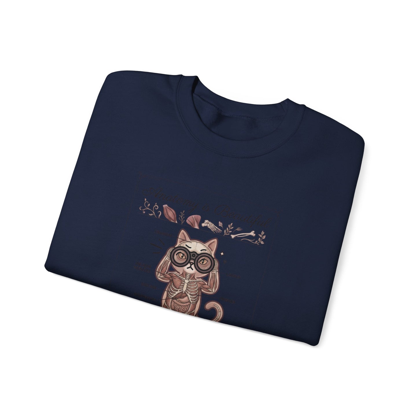 Anatomy Is Beautiful Cat Graphic Sweatshirt | Cat-Centric Novelty, Doodle Illustration