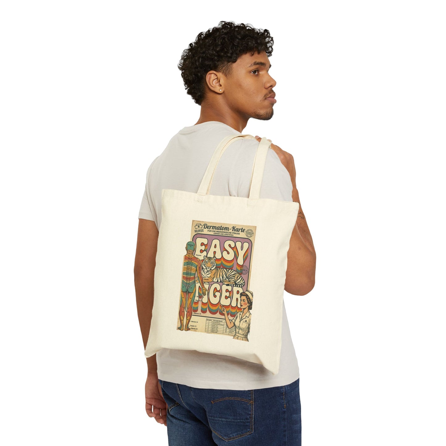 Easy Tiger retro surf tiger tote | vintage vacation canvas tote