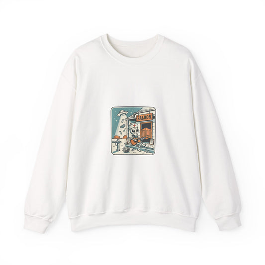 Vintage Desert UFO Crewneck | Retro Alien Western, Distressed Sci‑Fi Graphic