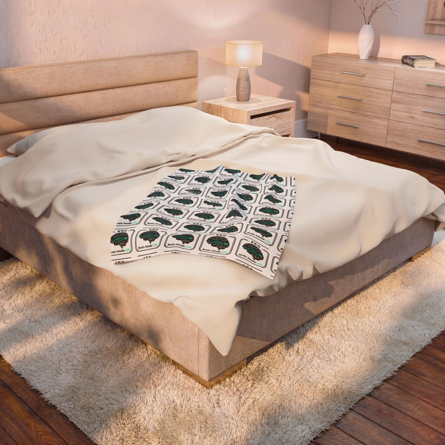 Brain Model EKG Pattern Velveteen Plush Blanket — Medical Nerd Cozy Throw