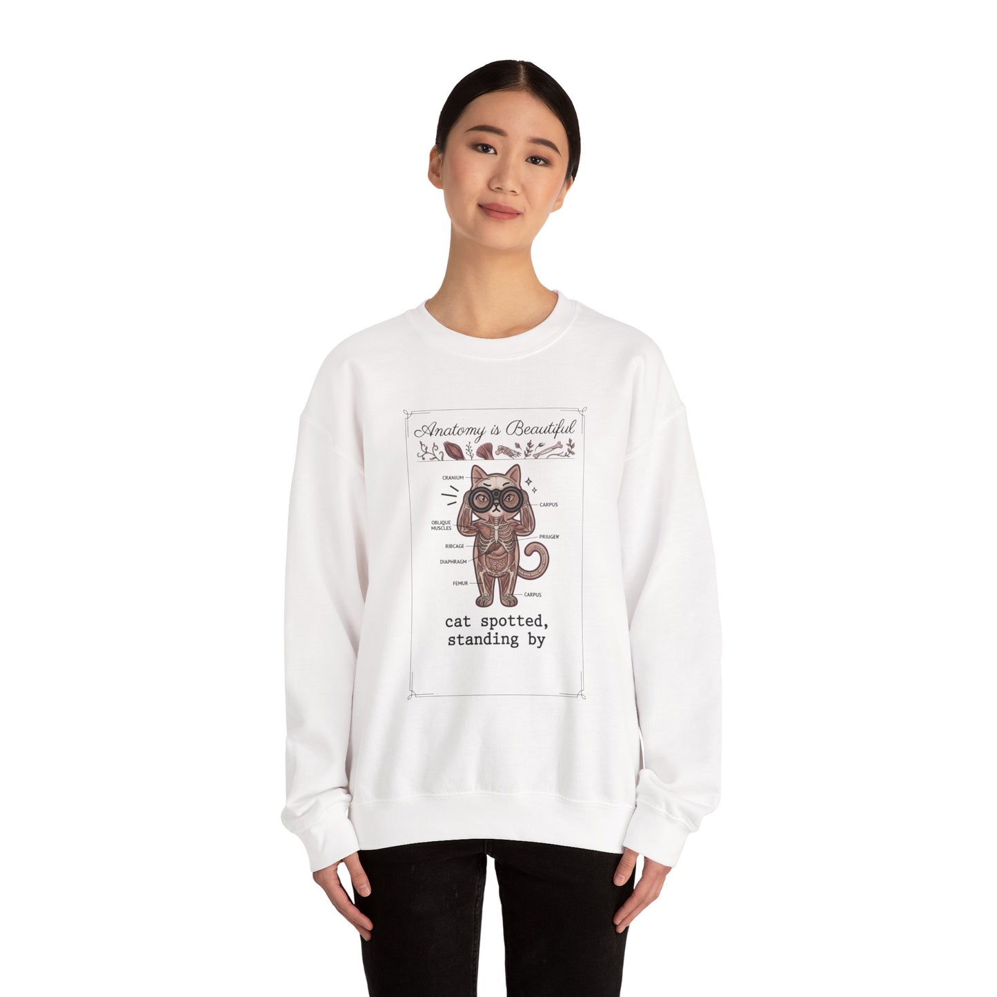 Anatomy Is Beautiful Cat Graphic Sweatshirt | Cat-Centric Novelty, Doodle Illustration