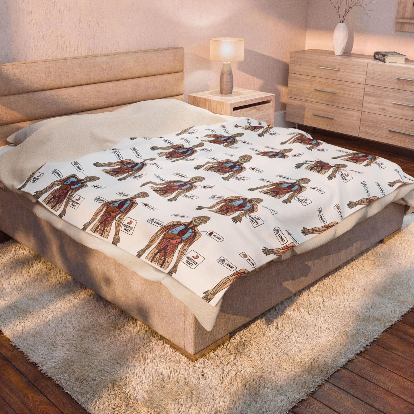 Anatomy Study Velveteen Plush Blanket — Human Anatomy Diagram for Medical Students