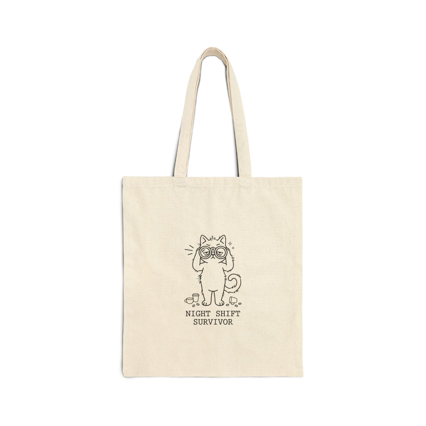 Night Shift Survivor Cat Tote | Whimsical Doodle Cat, Cat-Centric Novelty