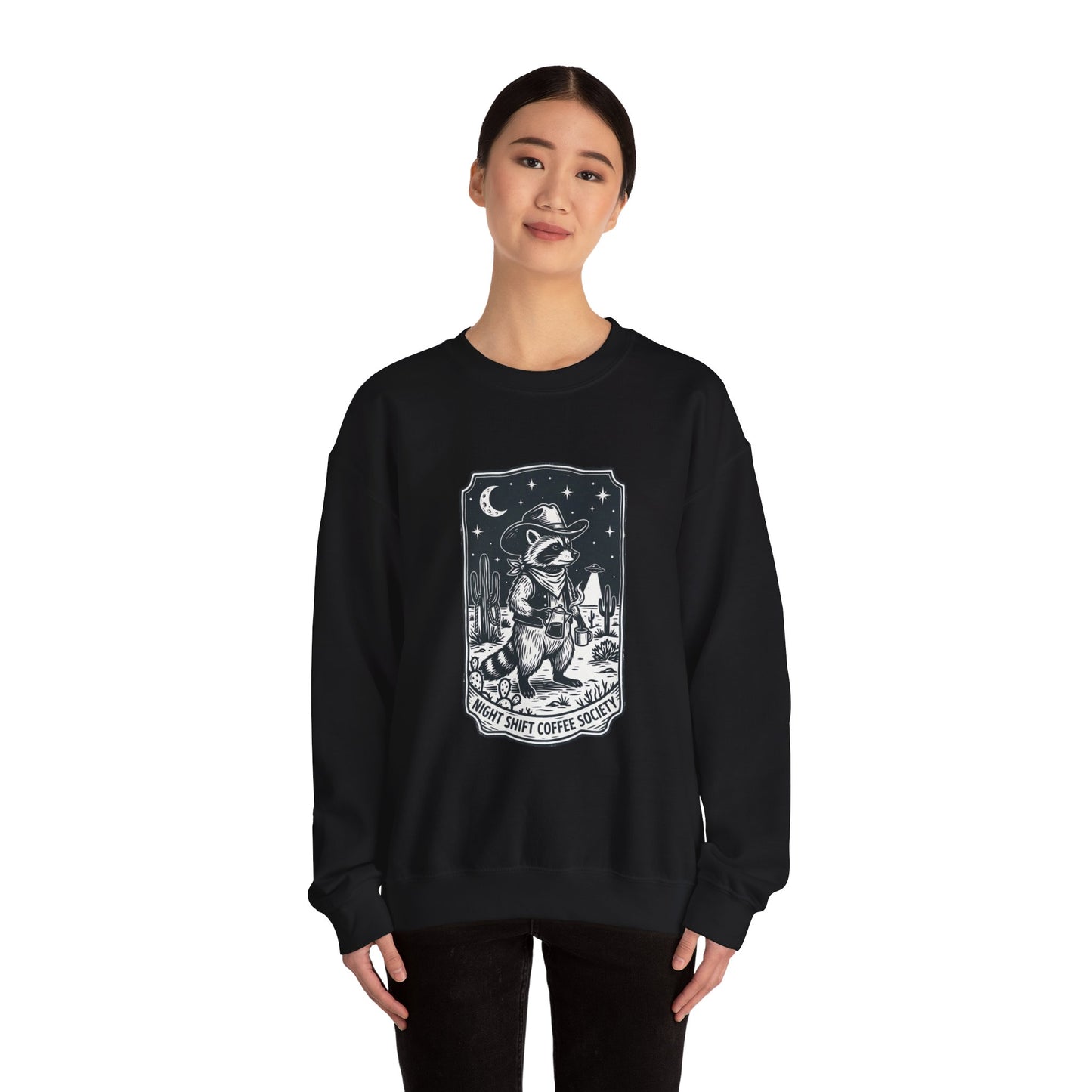Alien Cowboy Crewneck Sweatshirt | Retro UFO Desert Graphic, Vintage Western Sci‑Fi