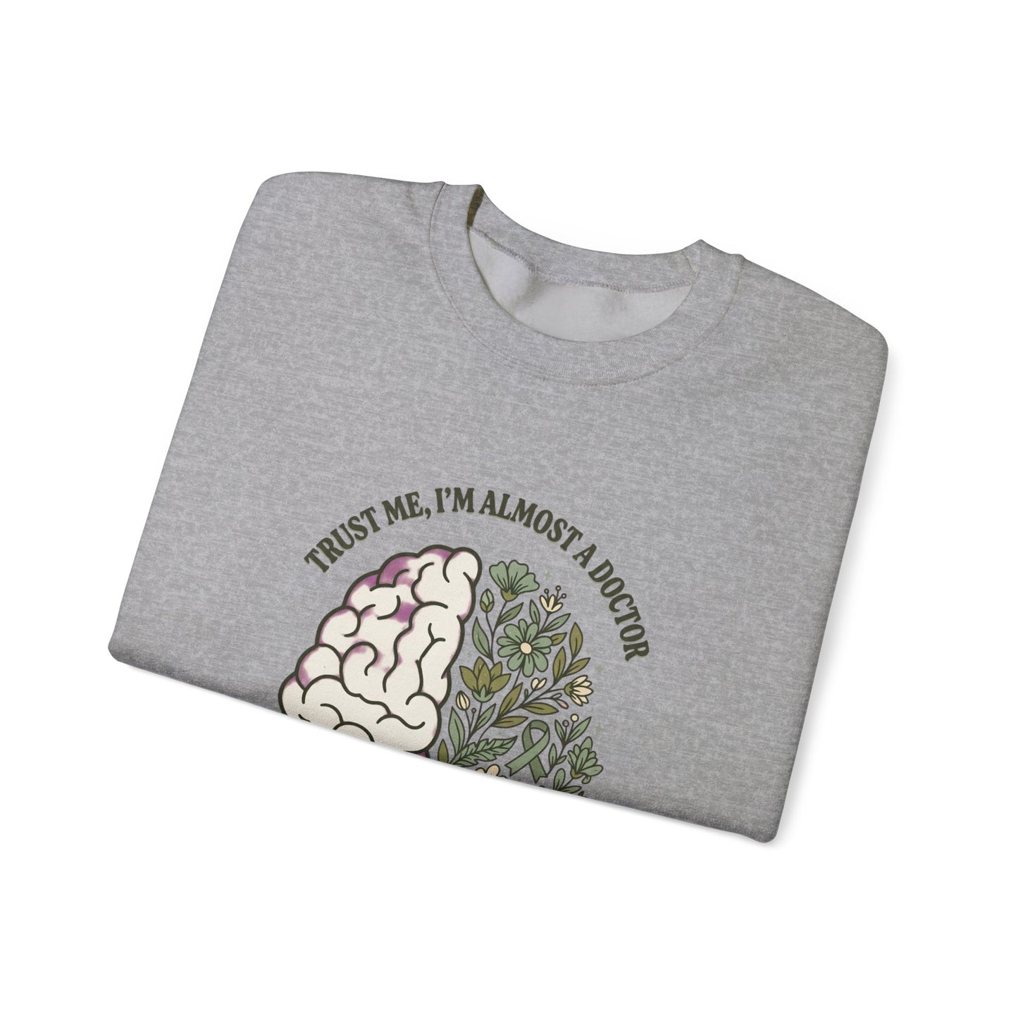 Brain & Floral Illustration Crewneck Sweatshirt | Mental Health Awareness, Green Ribbon