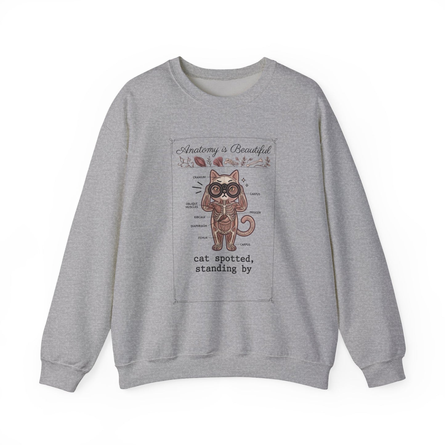 Anatomy Is Beautiful Cat Graphic Sweatshirt | Cat-Centric Novelty, Doodle Illustration