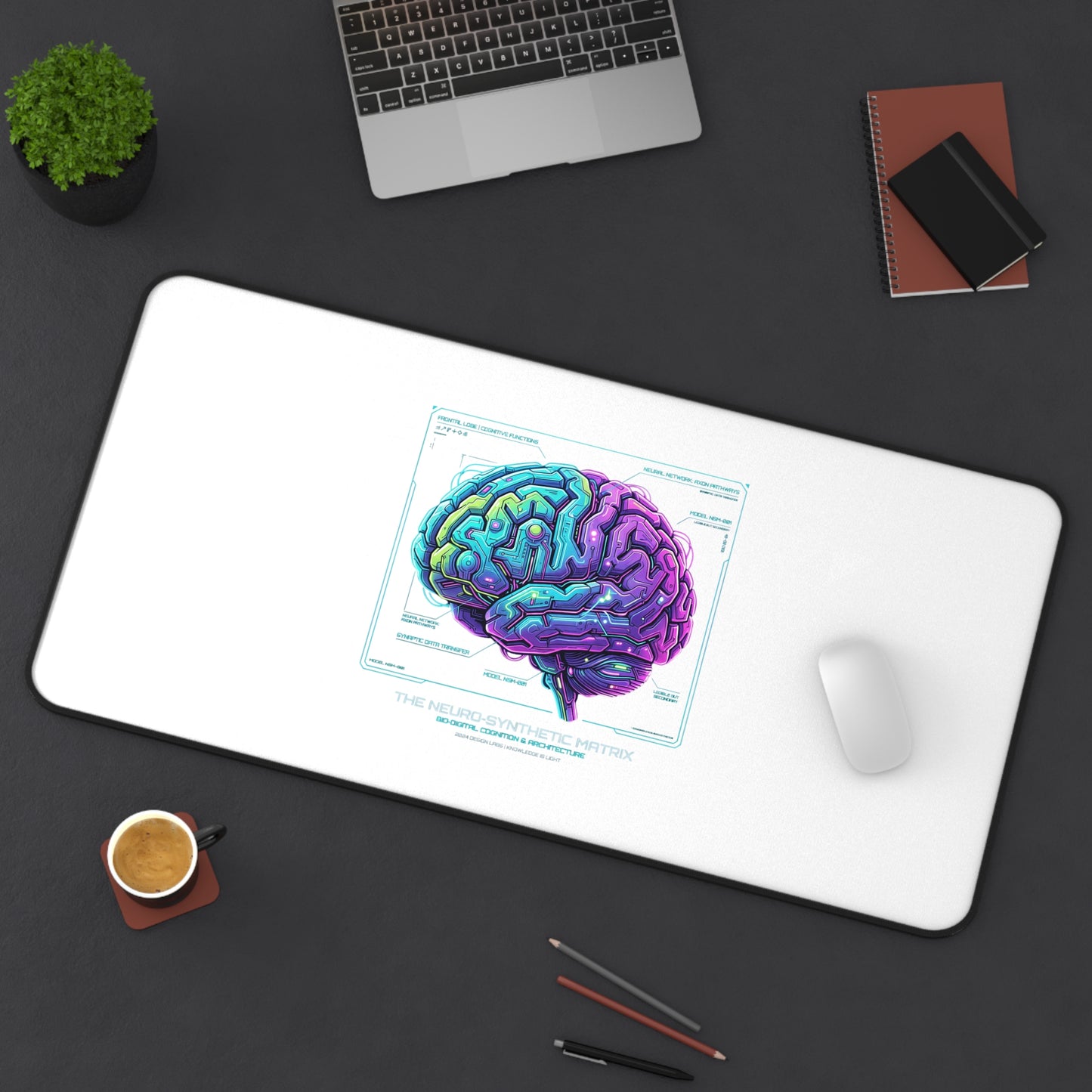 Neon Circuit Brain Desk Mat — Futuristic Sci‑Fi Gaming/Workstation Mat for Science Enthusiasts