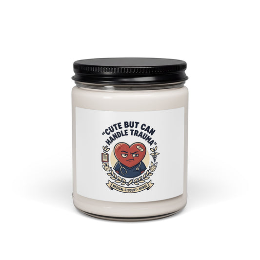 Cute But Can Handle Trauma Candle, soy jar, minimal meme, black on white