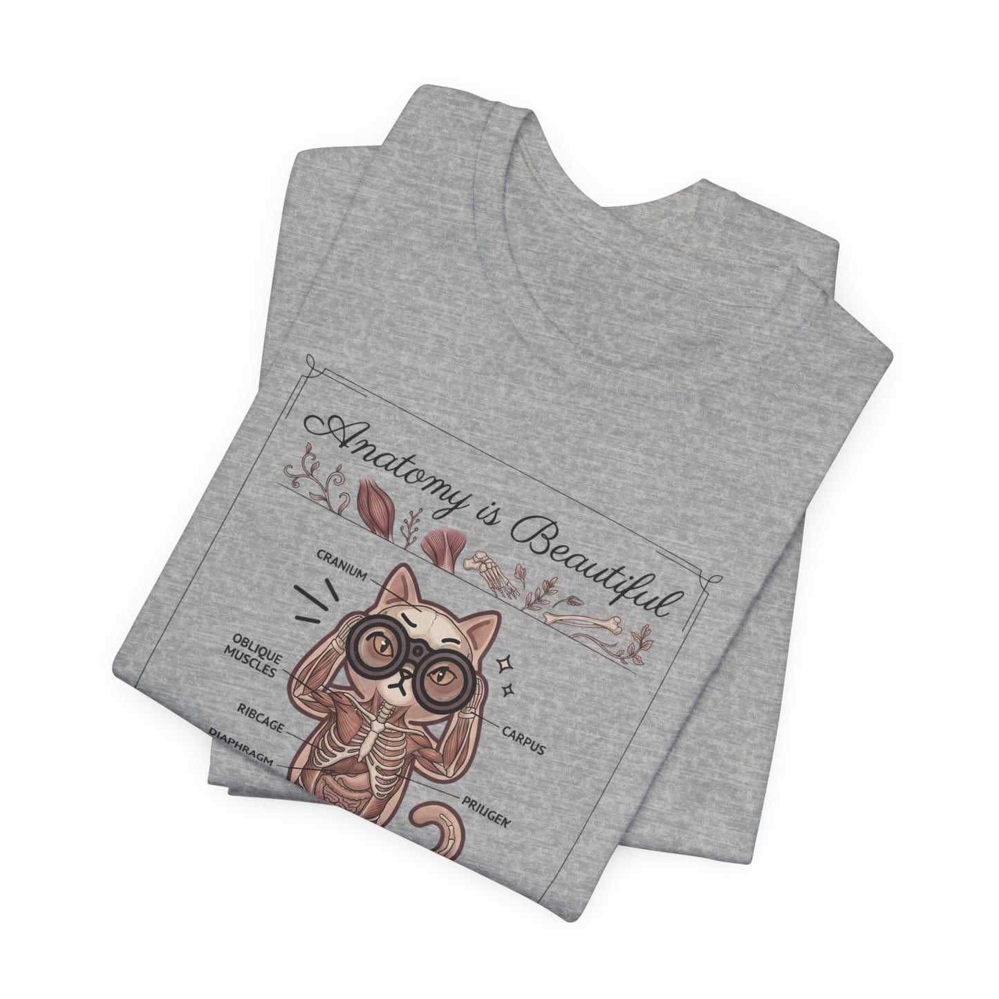 Anatomy Is Beautiful Cat Diagram Tee | Cat-Centric Novelty, Doodle Illustration