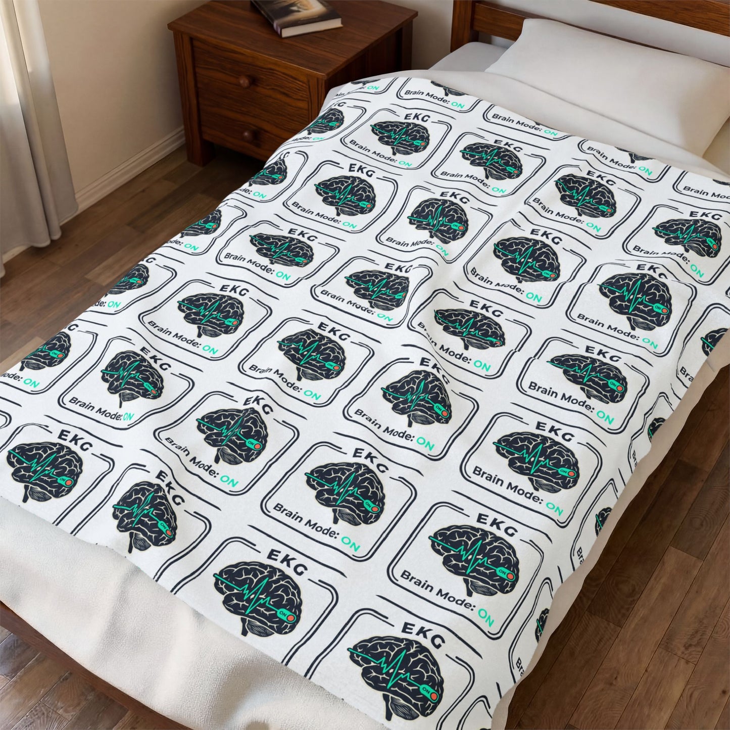 Brain Model EKG Pattern Velveteen Plush Blanket — Medical Nerd Cozy Throw
