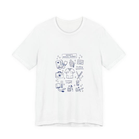 Hockey Romance Doodle Tee | hockey sticks skates hearts, bookish crest T-Shirt
