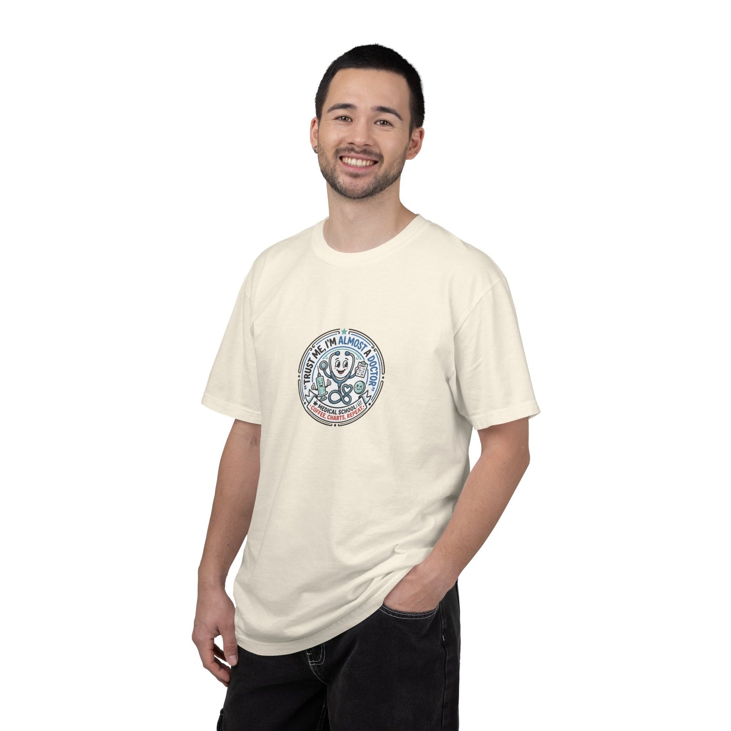 Retro Smiley Surf Badge T-Shirt - 'Sorry I'm Almost There' Graphic