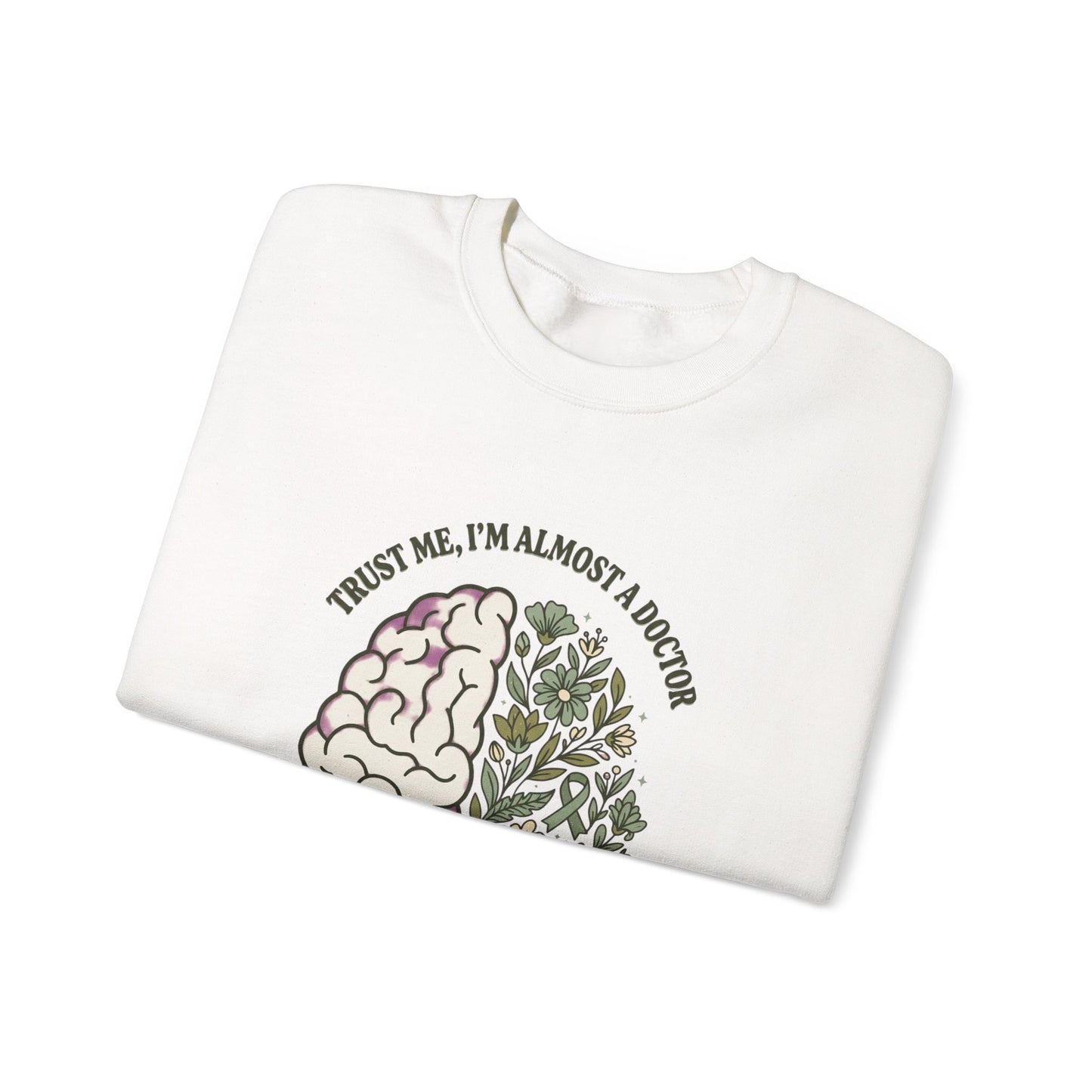 Brain & Floral Illustration Crewneck Sweatshirt | Mental Health Awareness, Green Ribbon