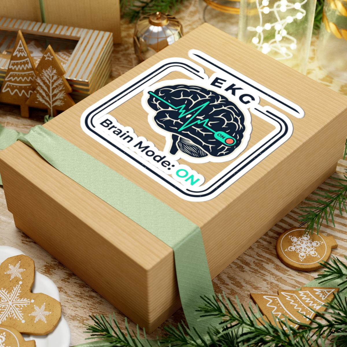 Brain Mode: ON Sticker — EKG Brain Laptop Decal for Students & Professionals