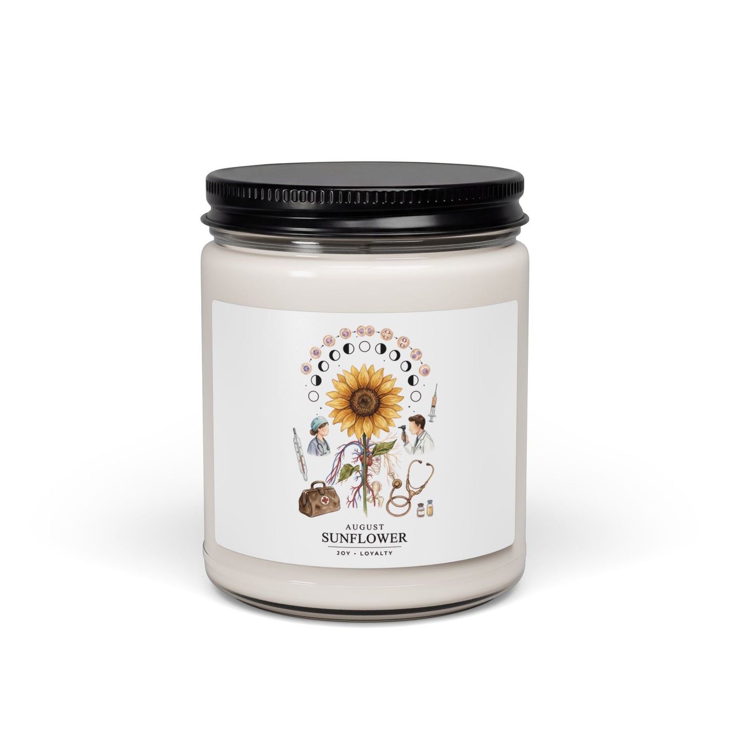 Sunflower Birth Flower Candle, Soy Jar | Personalized Botanical Birthday Month