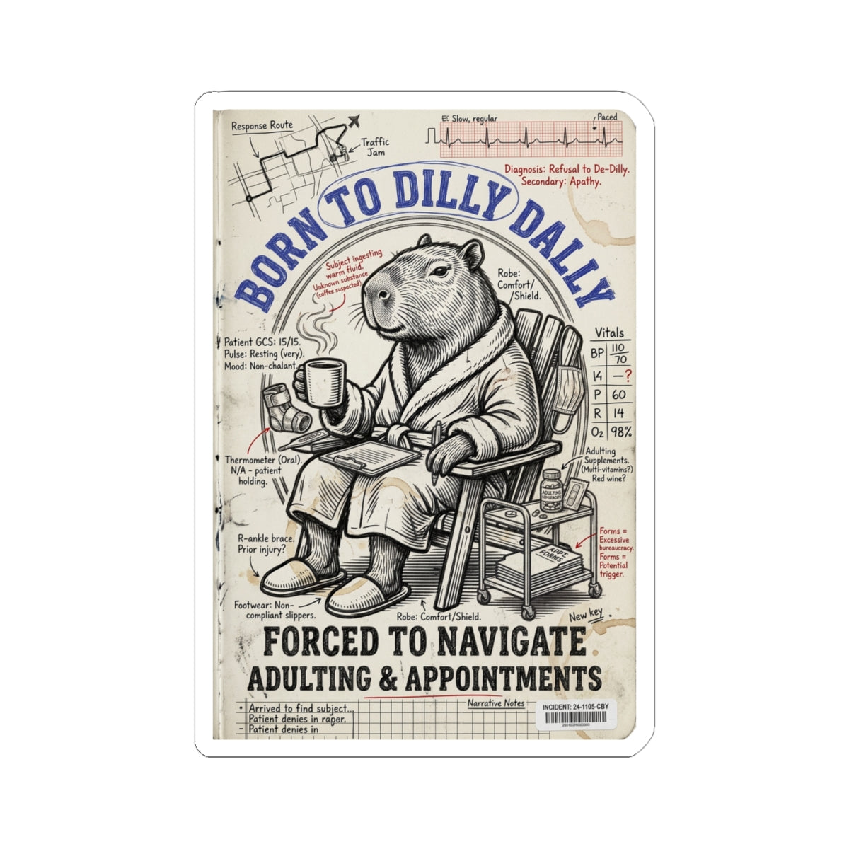 Born to Dilly Dally Sticker | Cute Procrastination Meme, Retro Animal Sticker