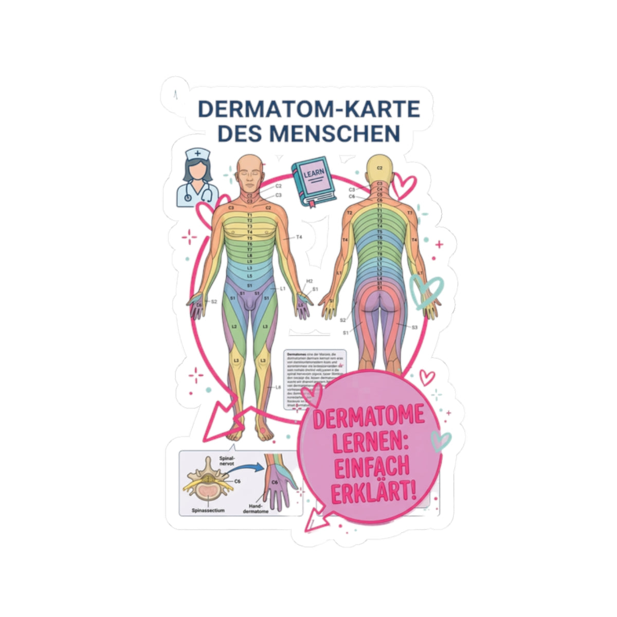 Dermatomes Anatomy Sticker | Kiss-Cut, Medical Chart, Learning Decal