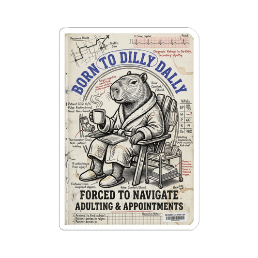 Born to Dilly Dally Sticker | Cute Procrastination Meme, Retro Animal Sticker