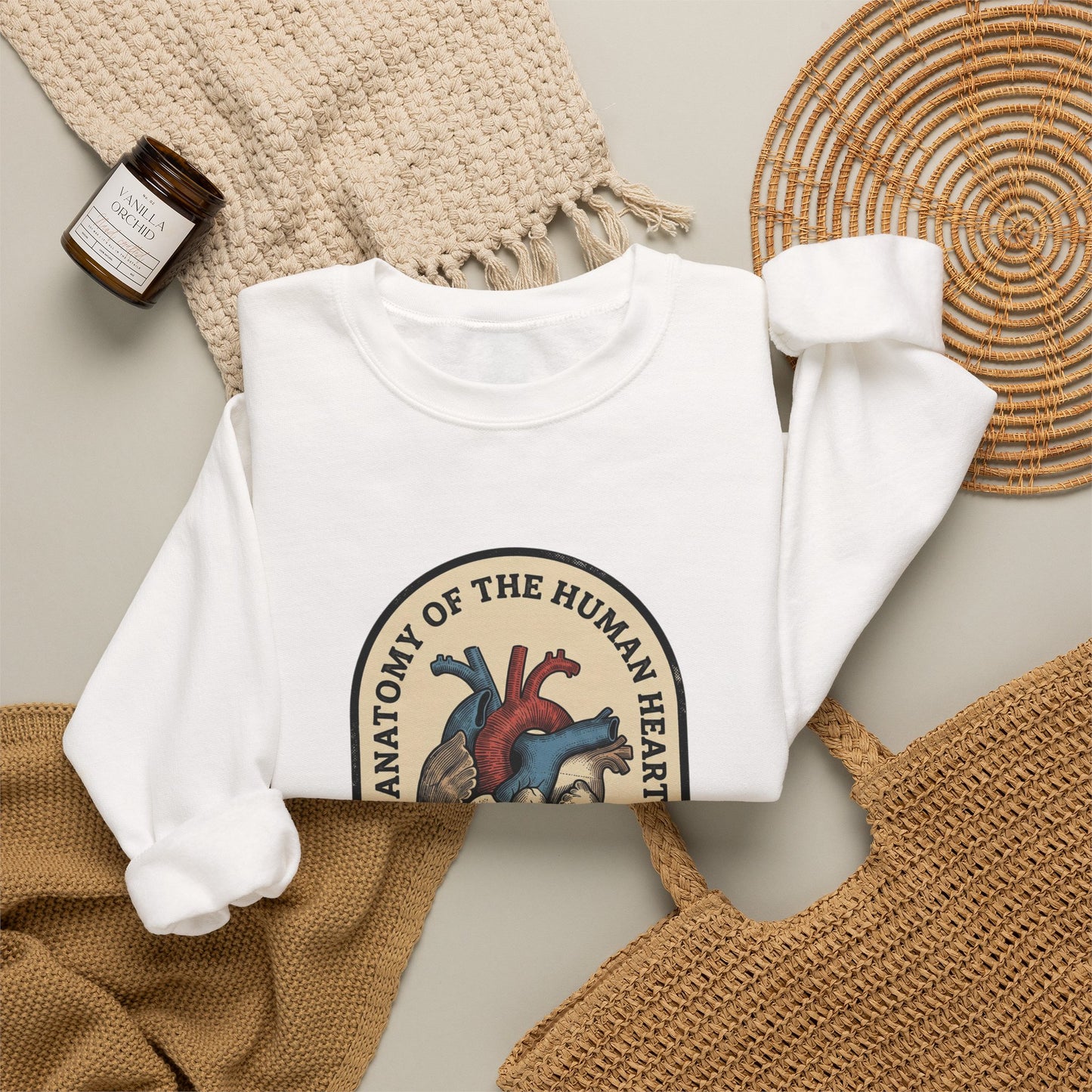 Vintage Anatomical Heart Crewneck, Retro Botanical Medical Illustration | Easy Tiger