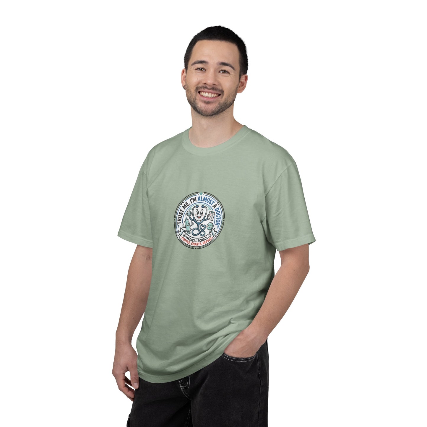 Retro Smiley Surf Badge T-Shirt - 'Sorry I'm Almost There' Graphic