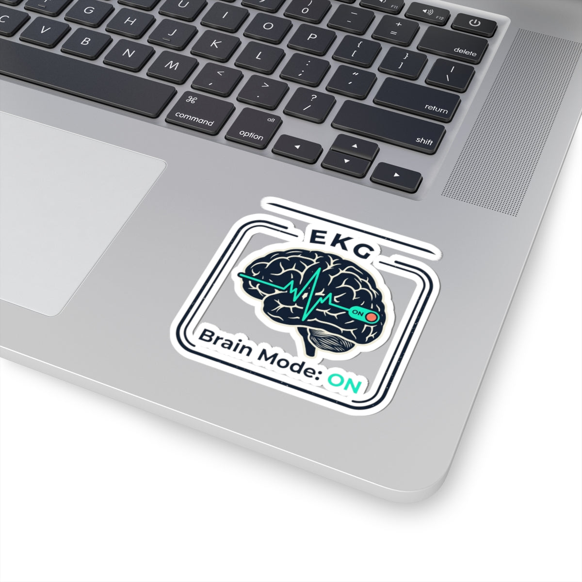 Brain Mode: ON Sticker — EKG Brain Laptop Decal for Students & Professionals