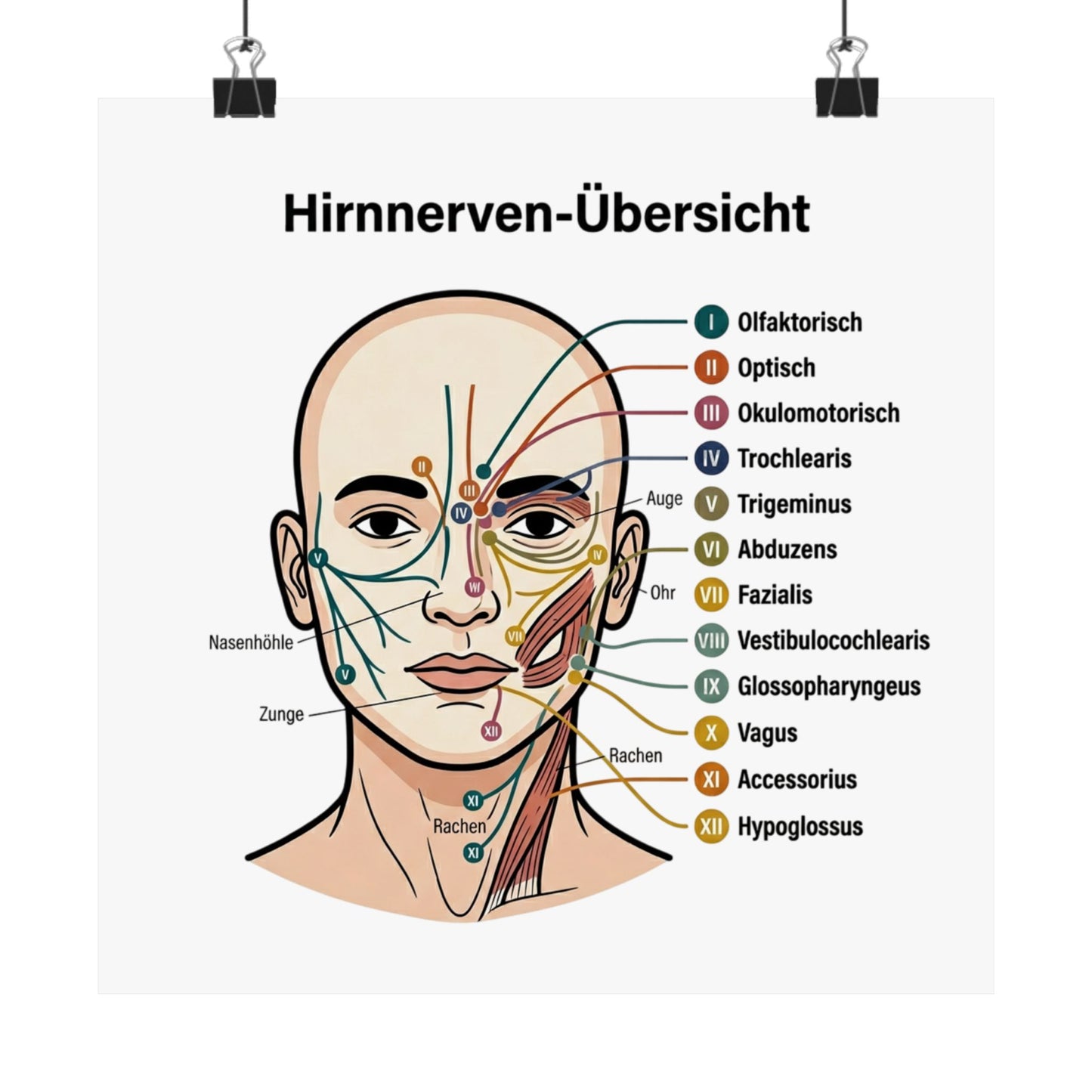 Anatomy Poster — Hirnnerven-Übersicht Matte Vertical Poster