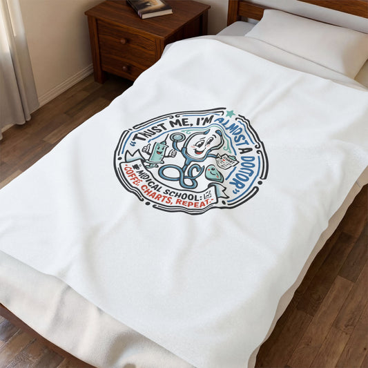 Medical Student Velveteen Plush Blanket — "Trust Me, I'm Almost a Doctor" Cozy Throw