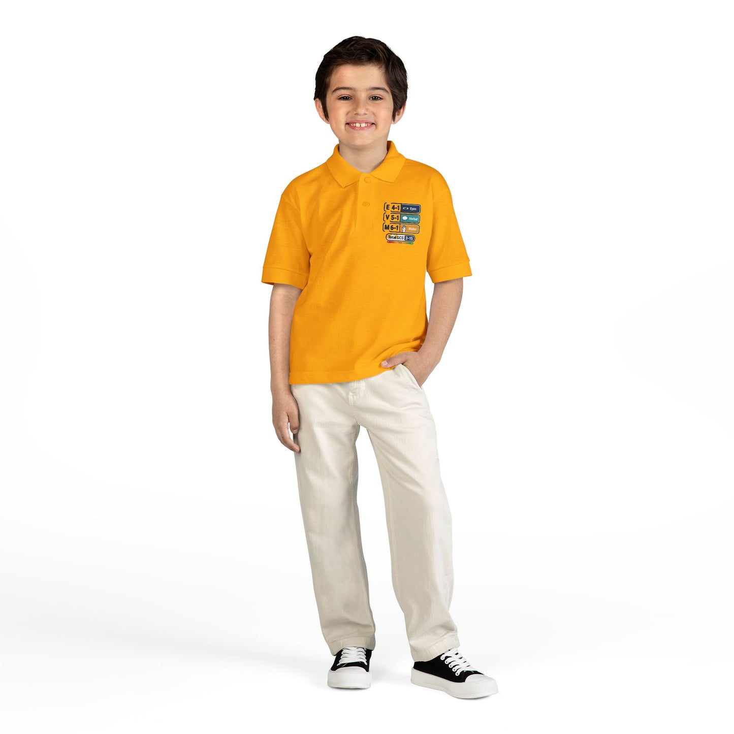Kids Polo Shirt with Colorful Camping Icons — Outdoor Adventure Badge Design