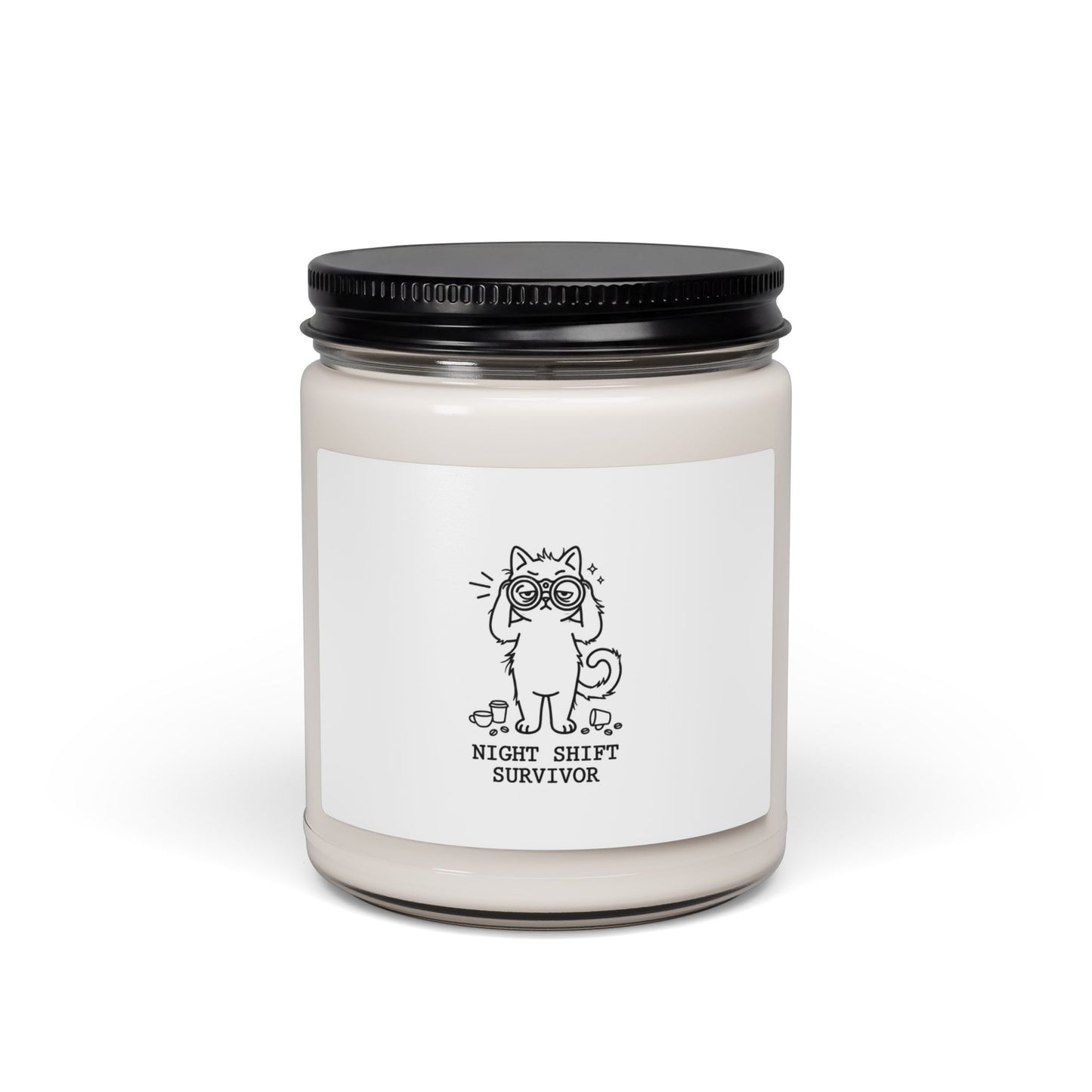 Night Shift Survivor Cat Candle, Soy Jar, Cat-Centric Novelty