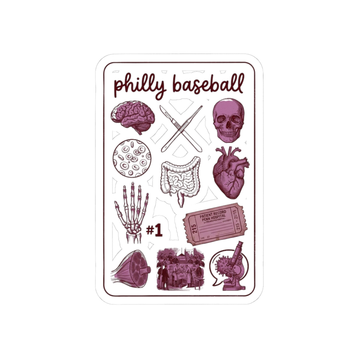 Philly Baseball Skull & Heart Sticker | Kiss-Cut Stickers, City Pride