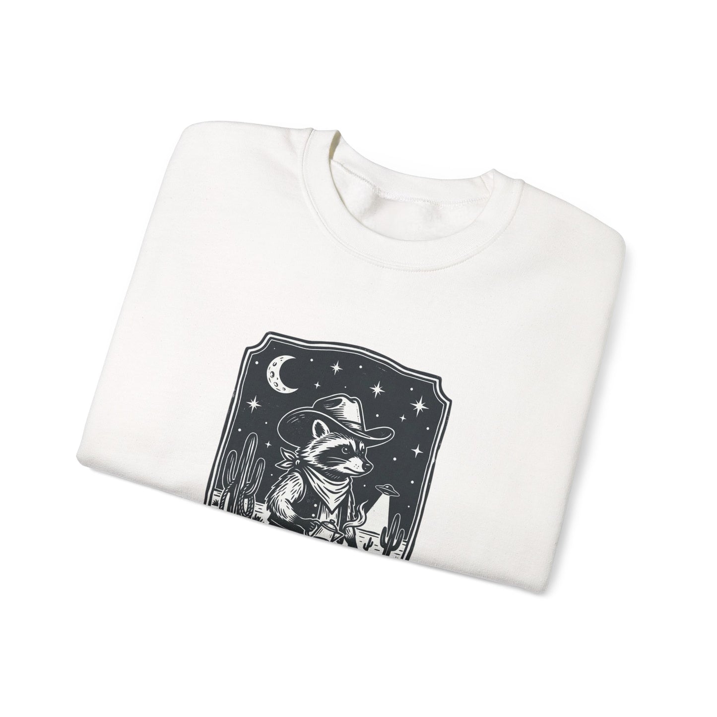 Alien Cowboy Crewneck Sweatshirt | Retro UFO Desert Graphic, Vintage Western Sci‑Fi